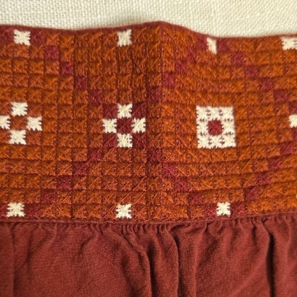 Madewell Embroidered Peasant Top M Rust Boho Square Neck Blouse - Picture 7 of 8